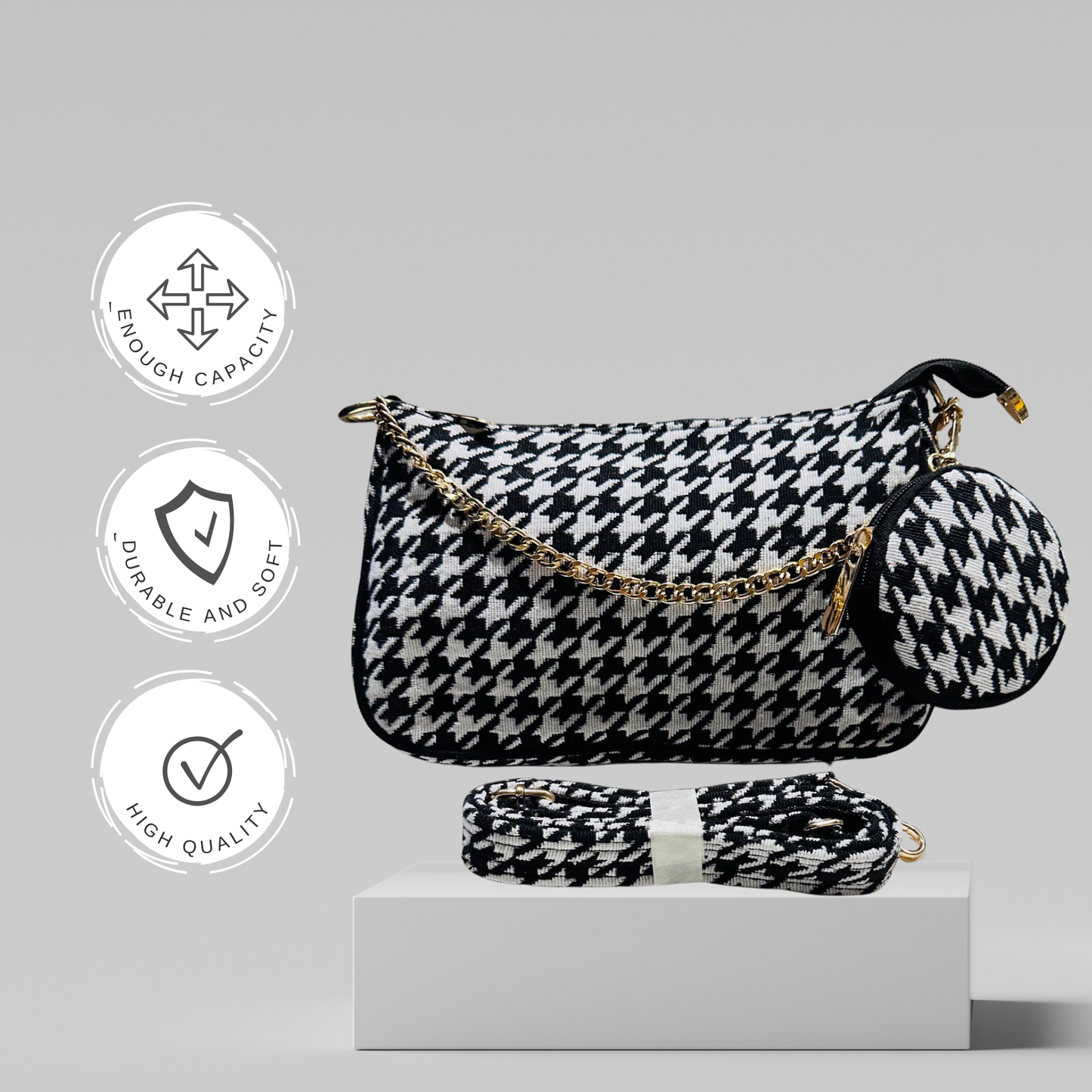 DURABLE BLACK And White Baguette BAG - F1