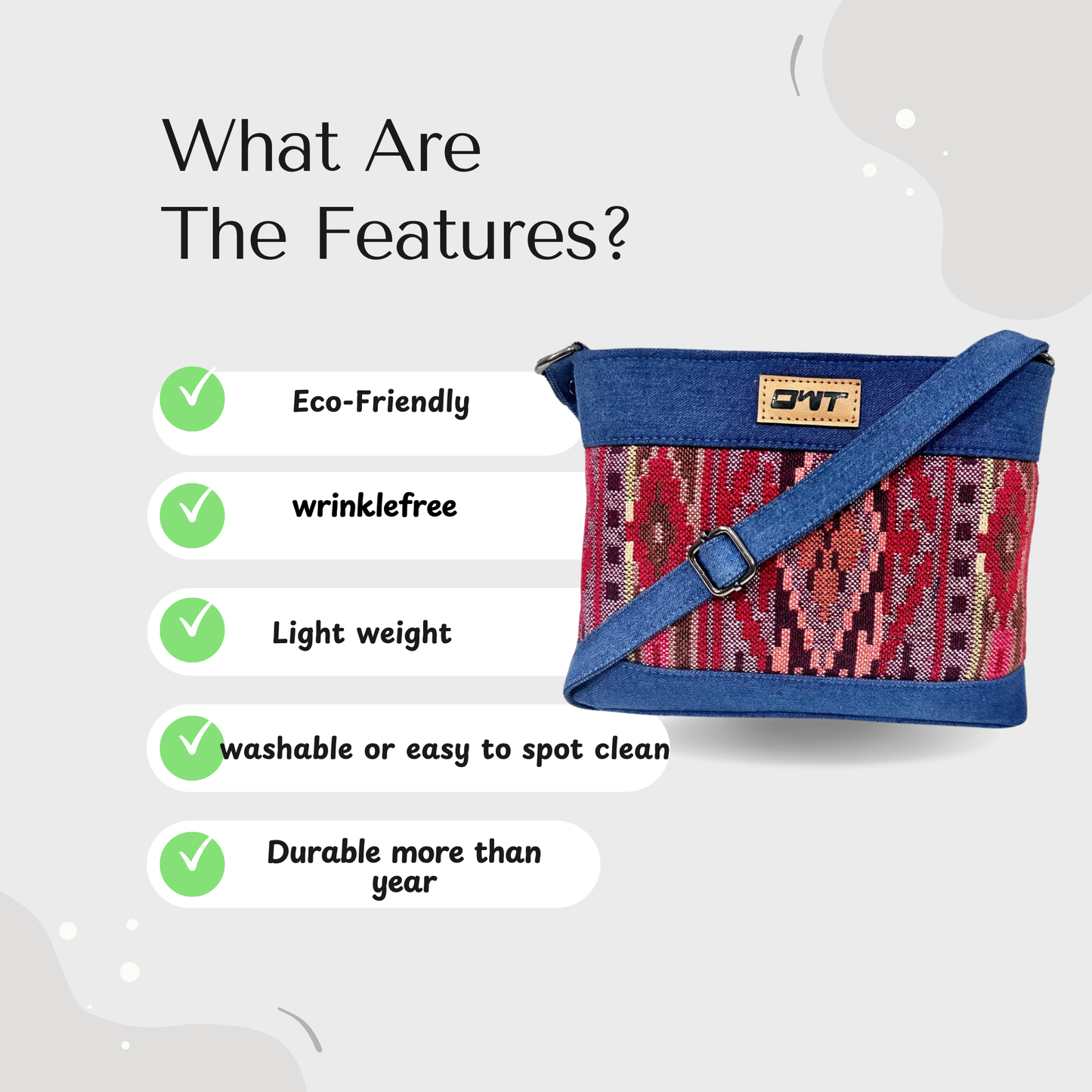 DURABLE BLUE DENIM MAROON PRINT SLING BAG -A16