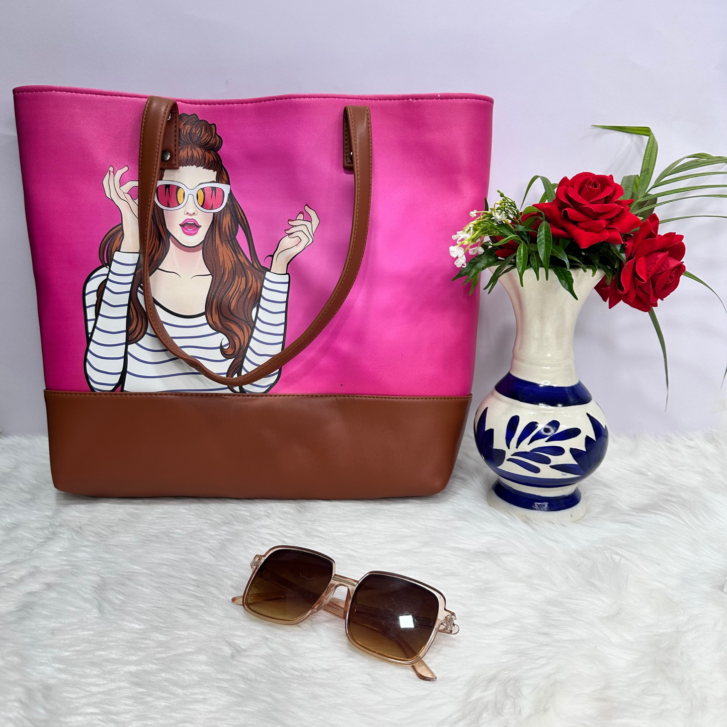 TOTE BAG DARK PINK GIRL PIRNT G5