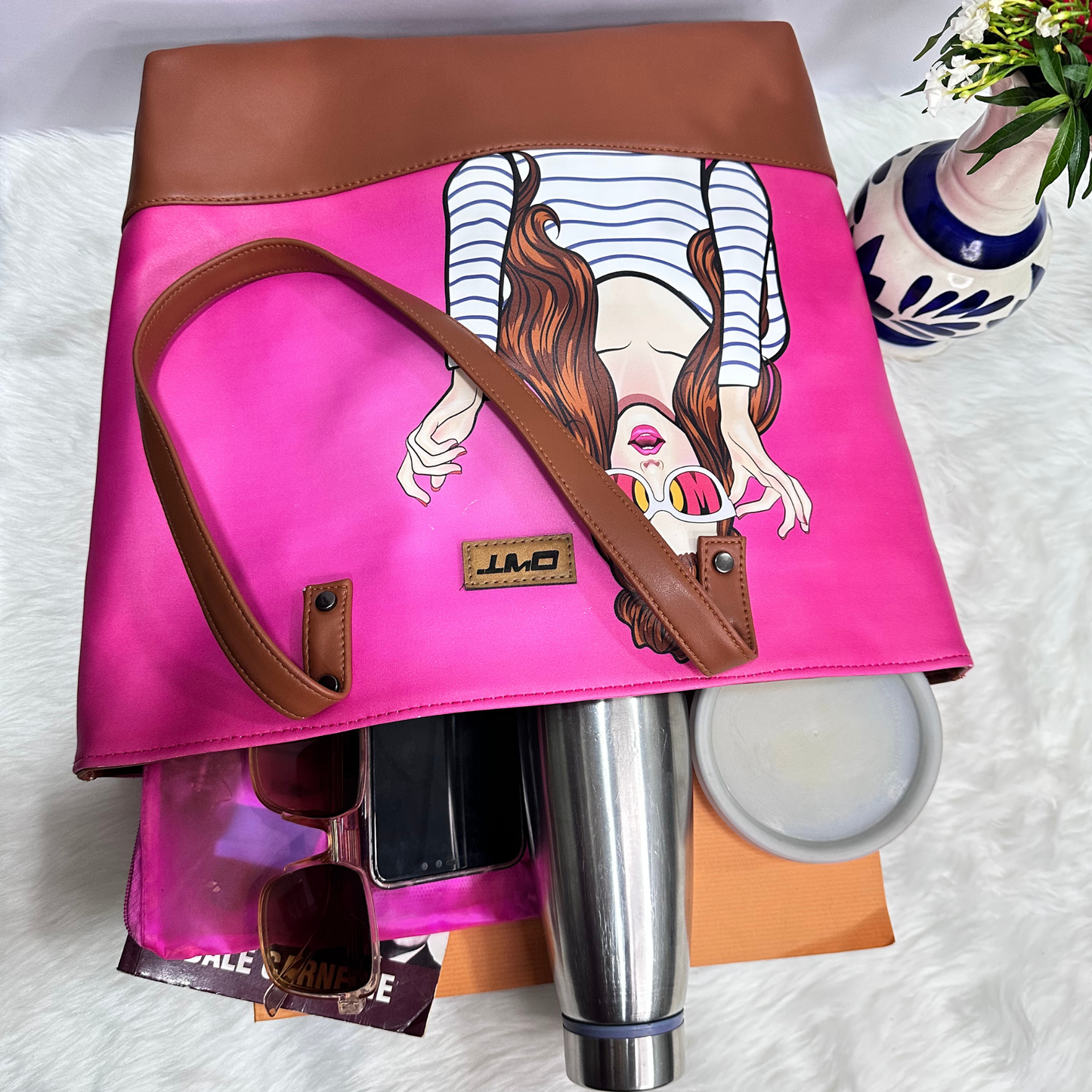 TOTE BAG DARK PINK GIRL PIRNT G5