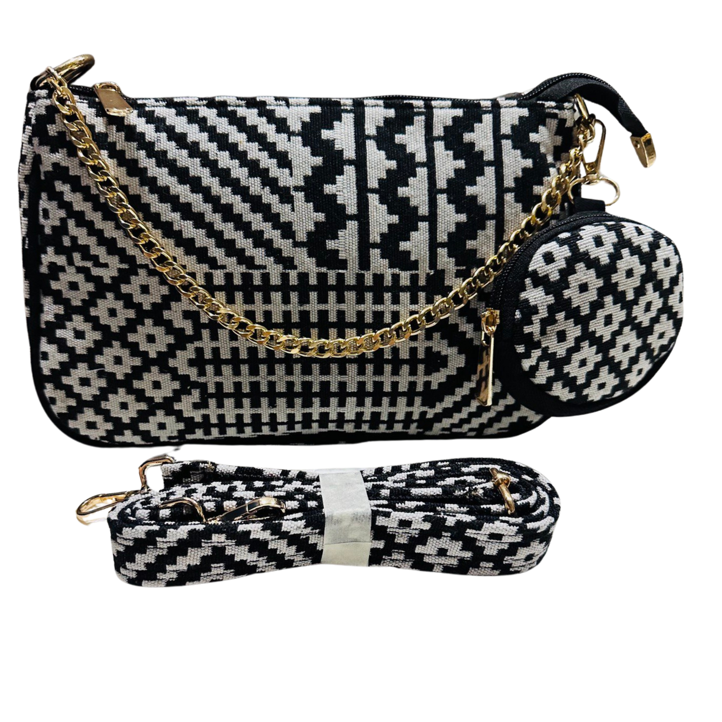 DURABLE BLACK And White Baguette BAG - F3