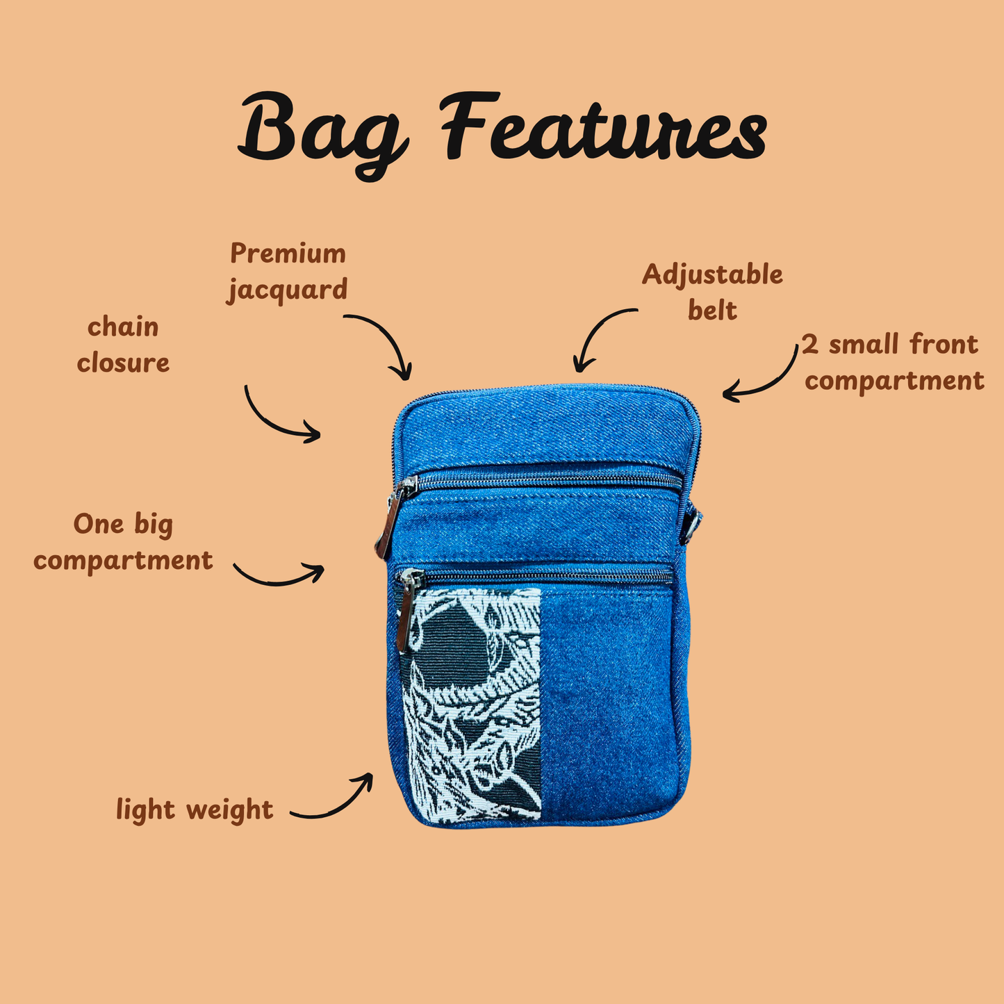 DURABLE AND DURABLE BLUWHITE DENIM MOBLIE SLING BAG - H4