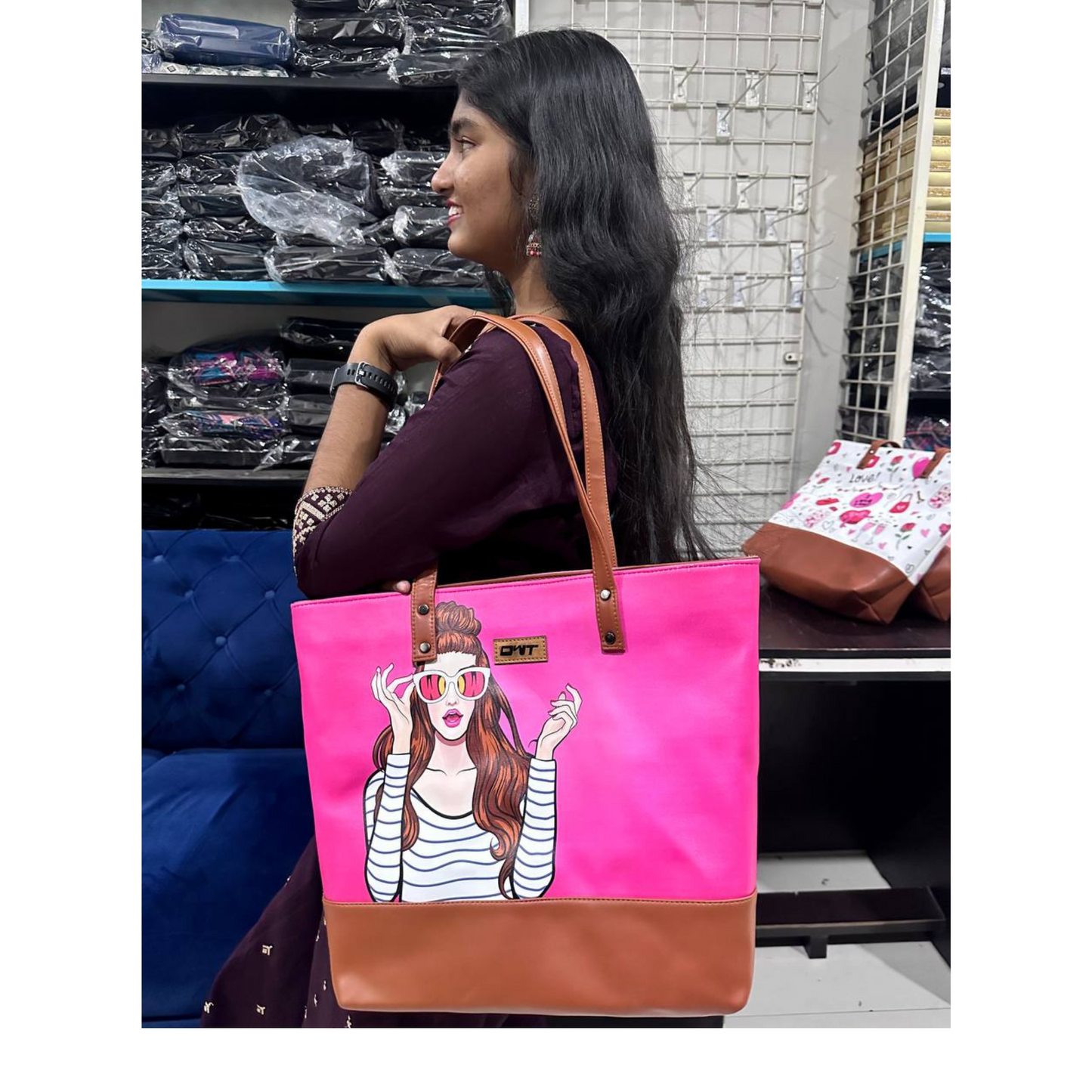 TOTE BAG DARK PINK GIRL PIRNT G5