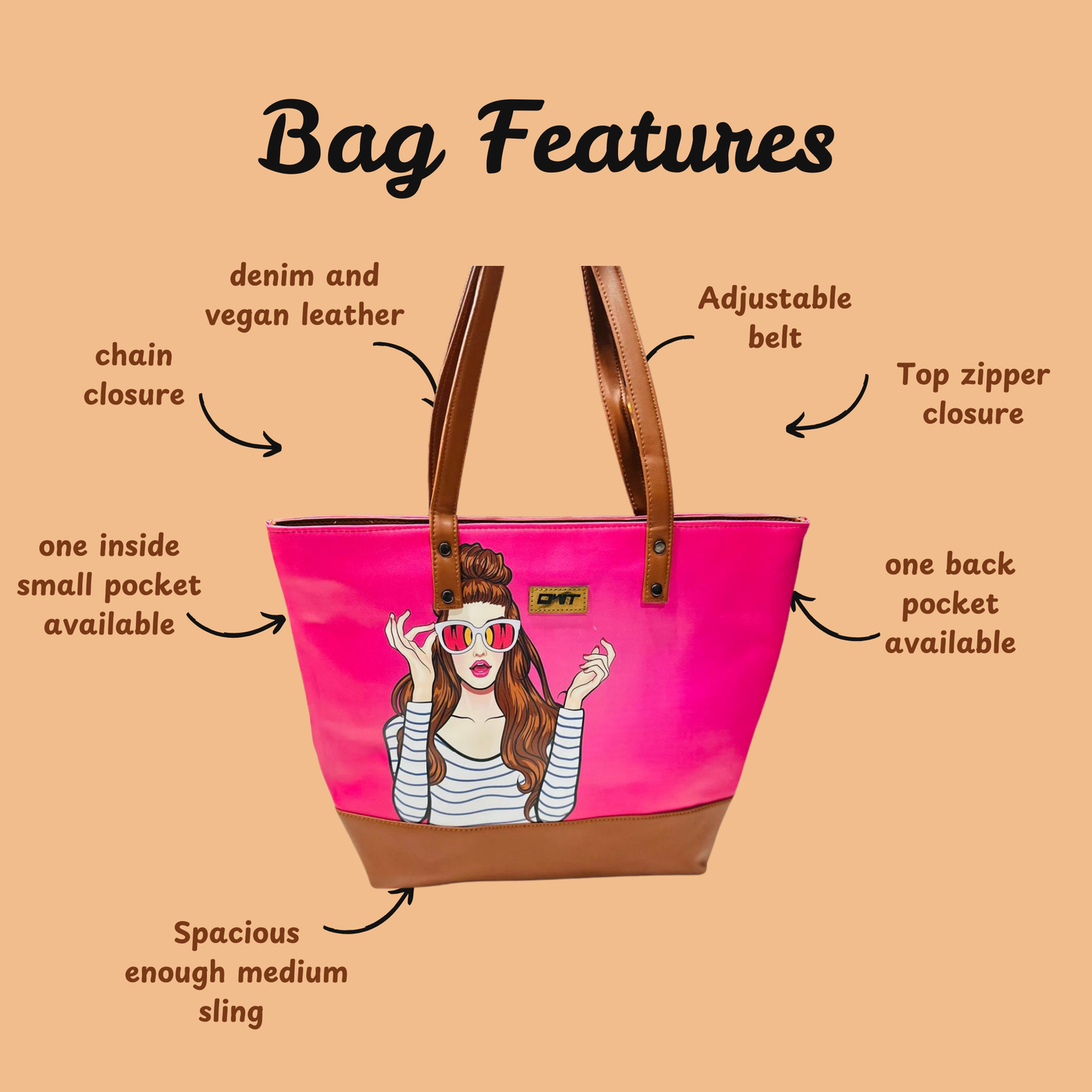 TOTE BAG DARK PINK GIRL PIRNT G5