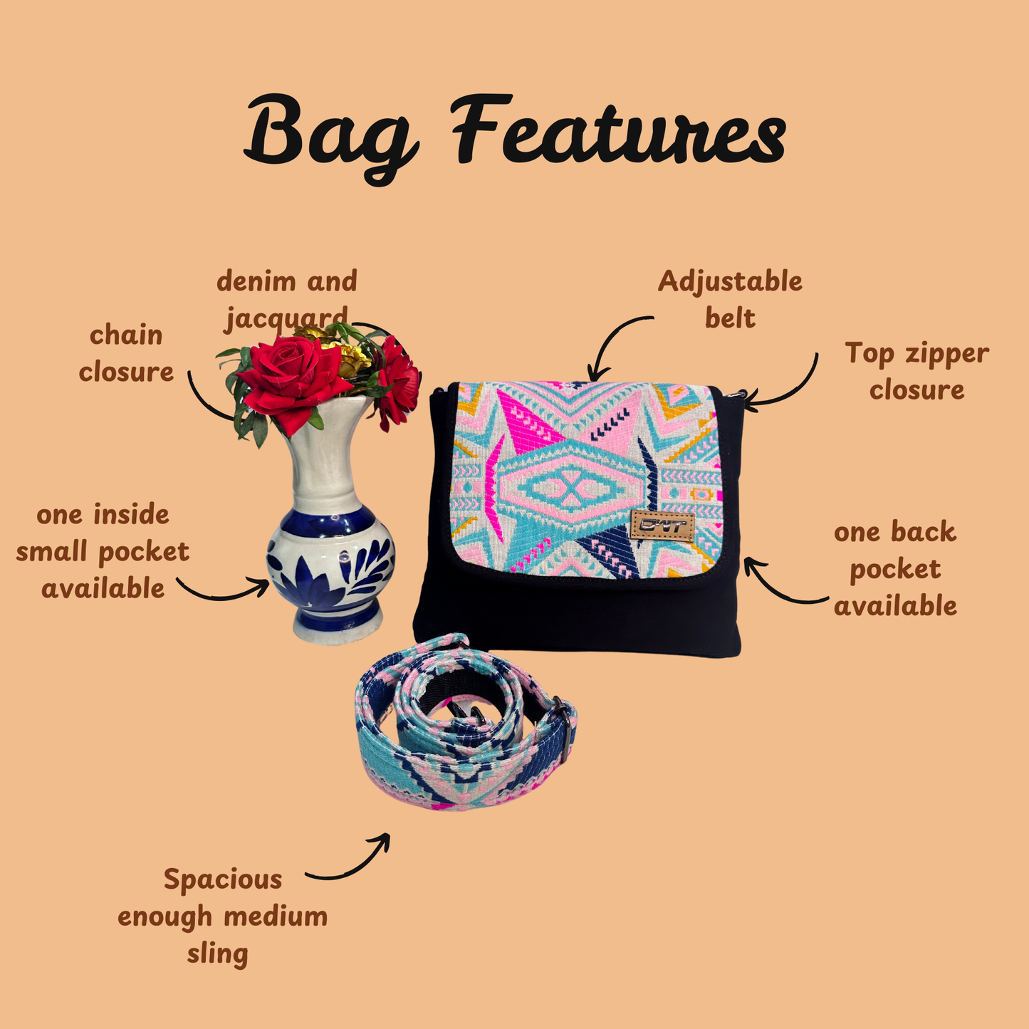 STYLISH BLACK DENIM CROSS BODY BAG-B9