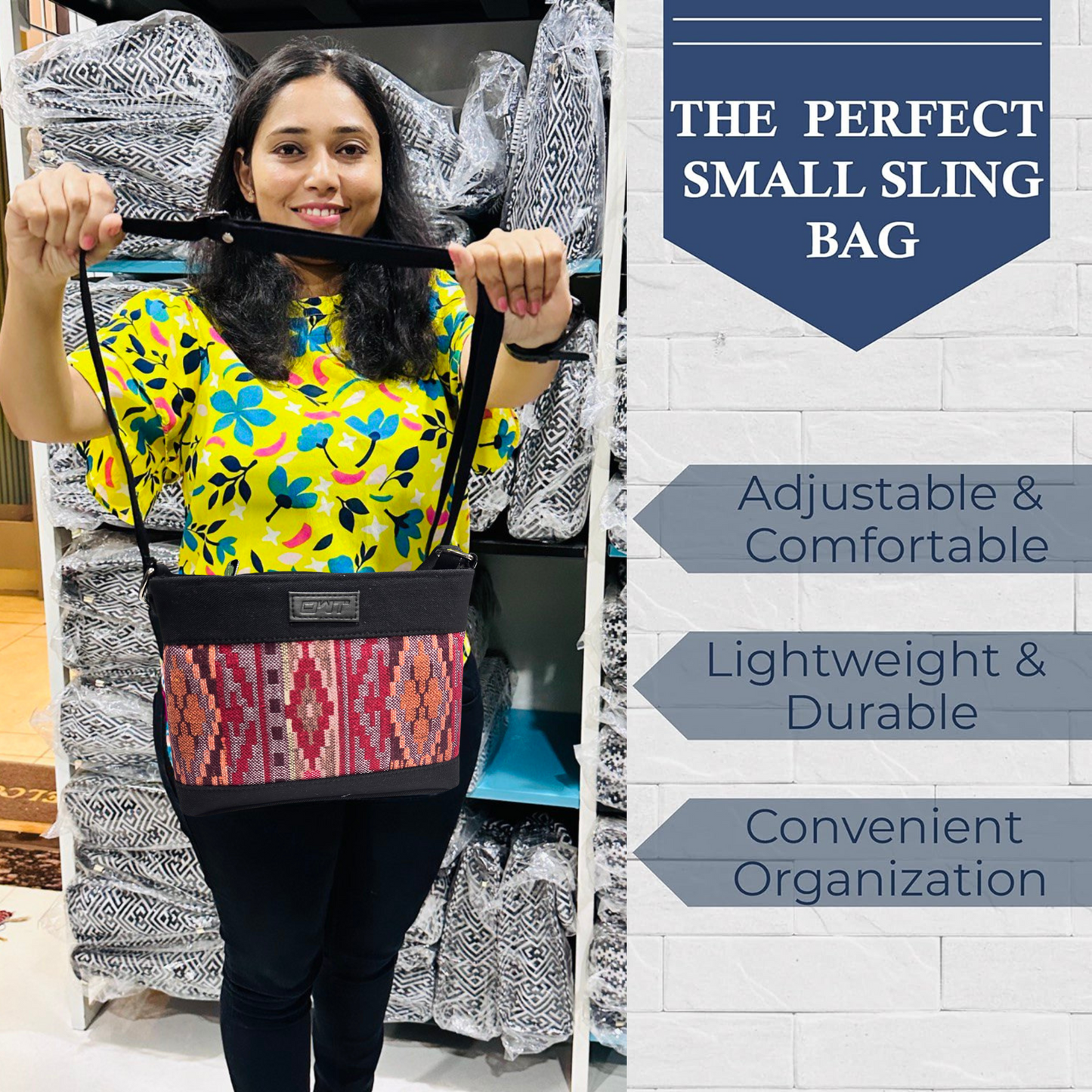 DENIM DURABLE MAROON BLACK SLING BAG A15