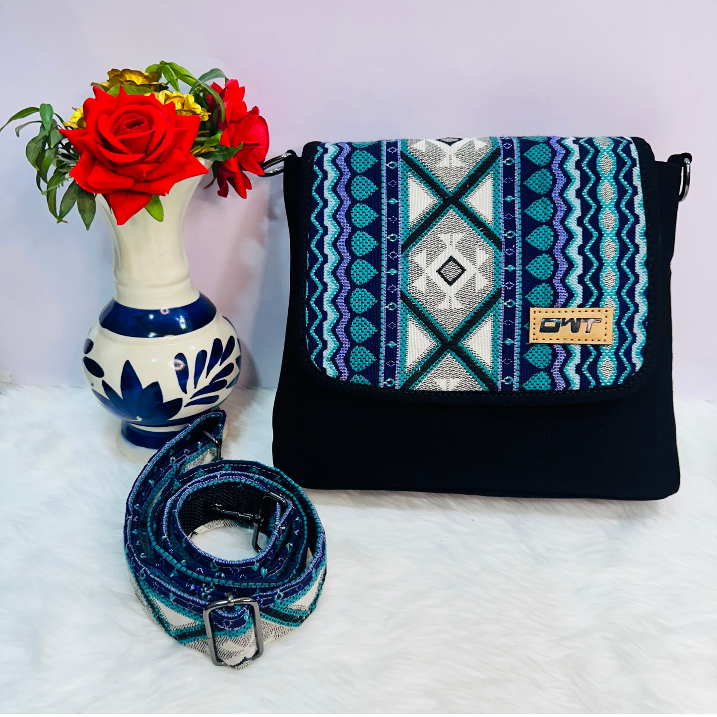 STYLISH BLACK DENIM CROSS BODY BAG-B8
