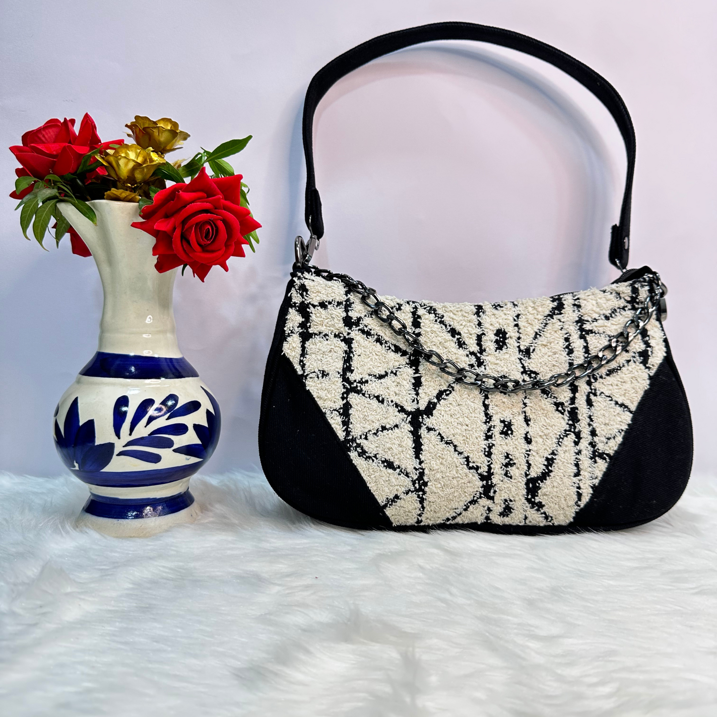DURABLE BLACK DENIM MOON BAG - E2