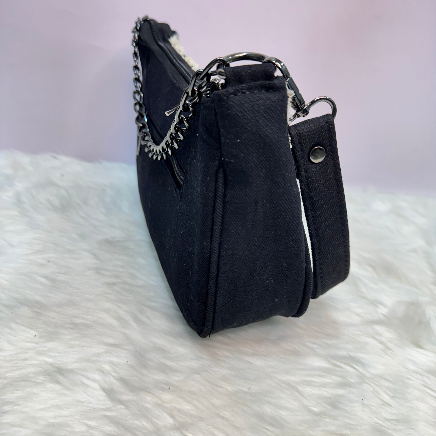 DURABLE BLACK DENIM MOON BAG - E2