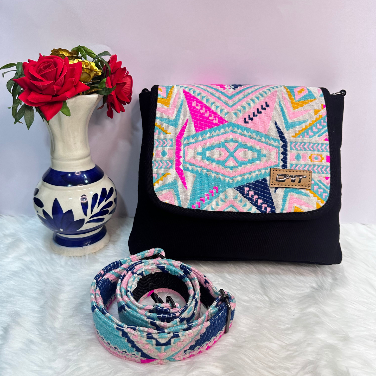 STYLISH BLACK DENIM CROSS BODY BAG-B9