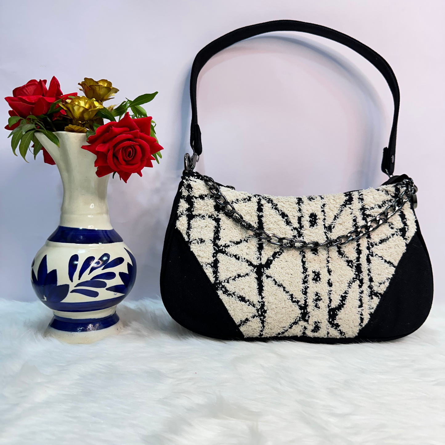DURABLE BLACK DENIM MOON BAG - E2