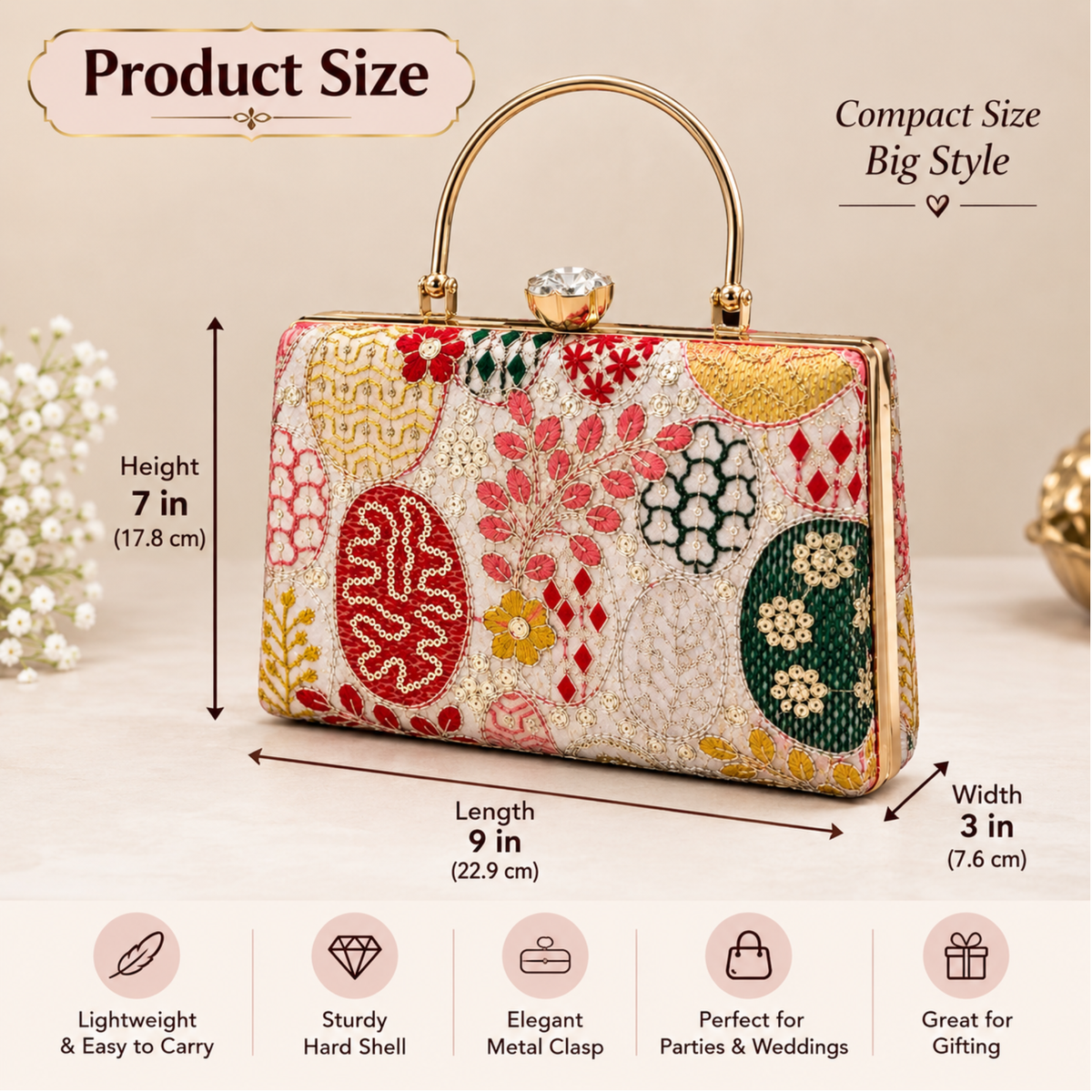 Embroidered Ethnic Clutch for Women Mobile party clutch Red