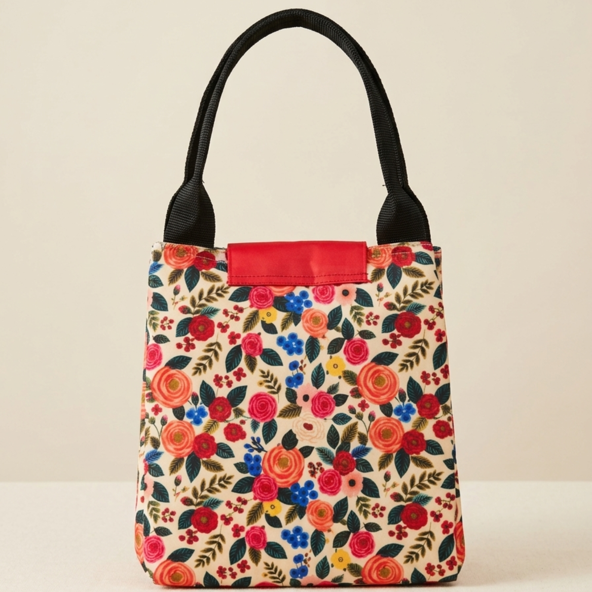 Lunch Bag Red & Peach Small Flower Print - A9