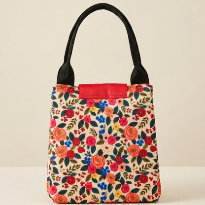 Lunch Bag Red & Peach Small Flower Print - A9
