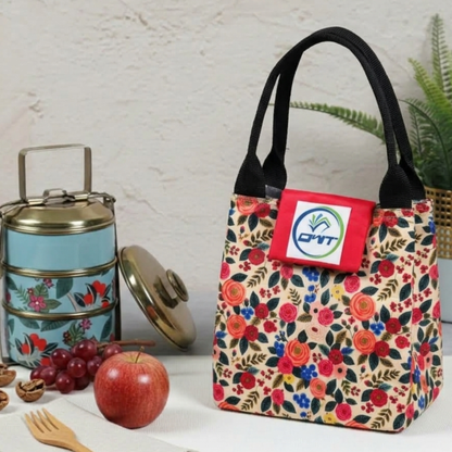 Lunch Bag Red & Peach Small Flower Print - A9