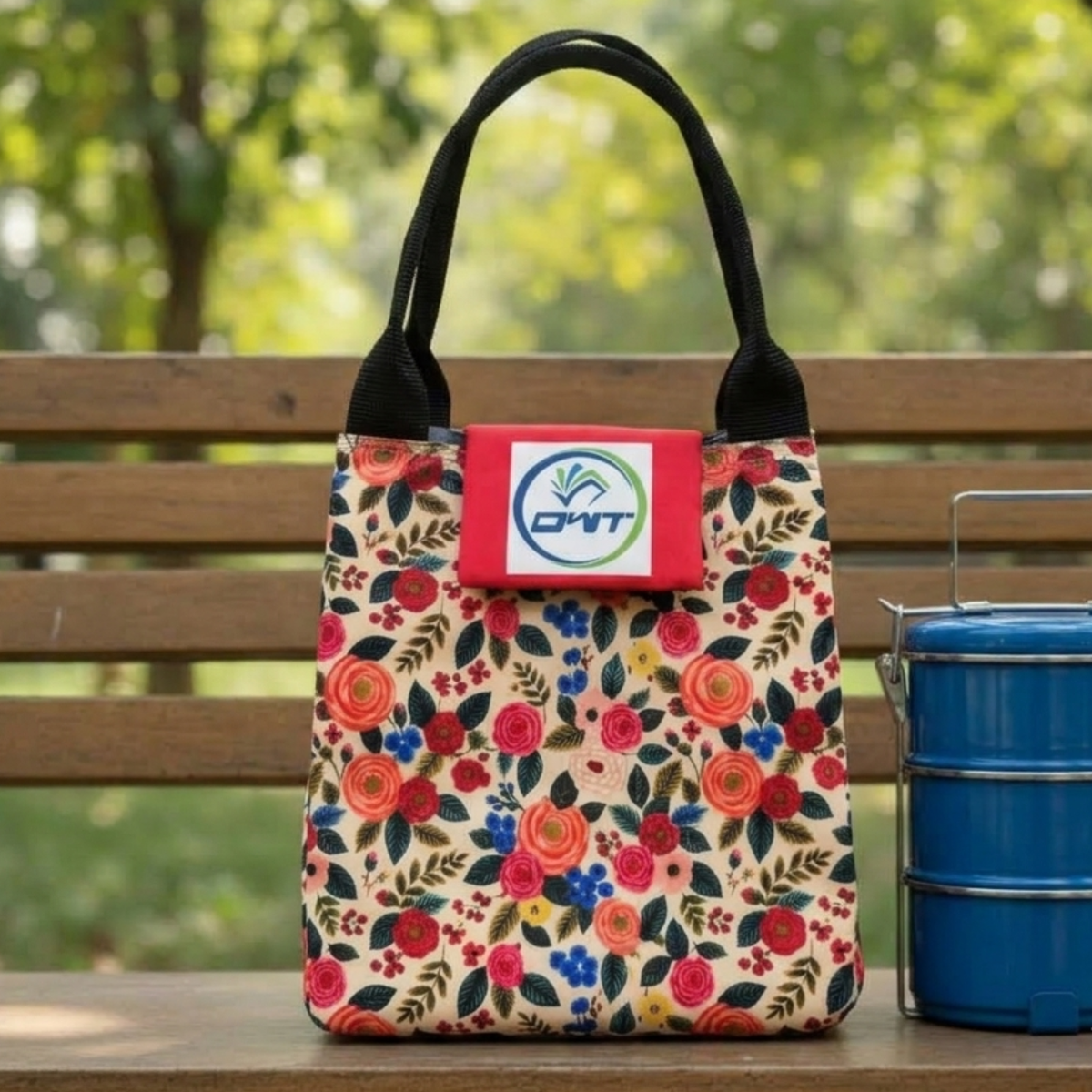 Lunch Bag Red & Peach Small Flower Print - A9