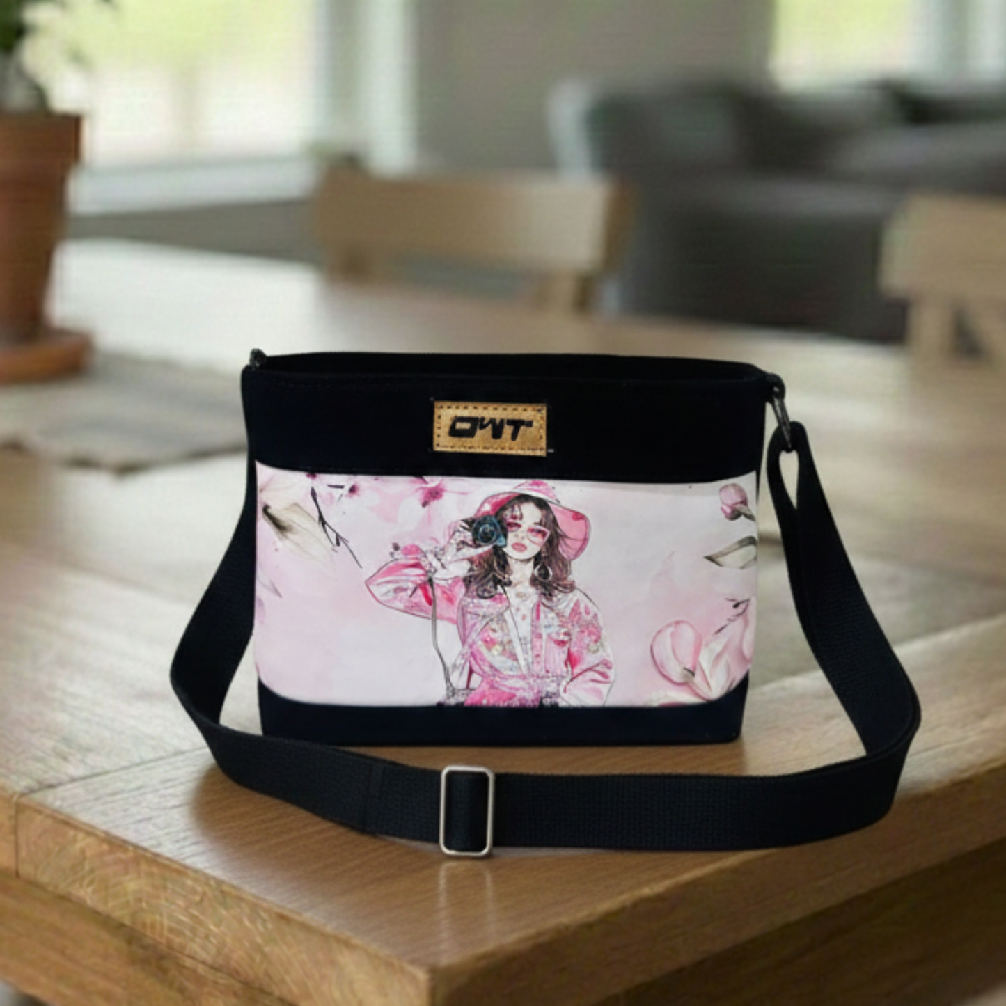 DURABLE BLACK DENIM SLING BAG - A11
