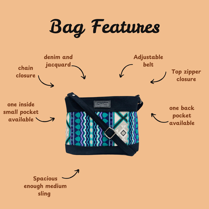 DURABLE BLACK DENIM SLING BAG - A4