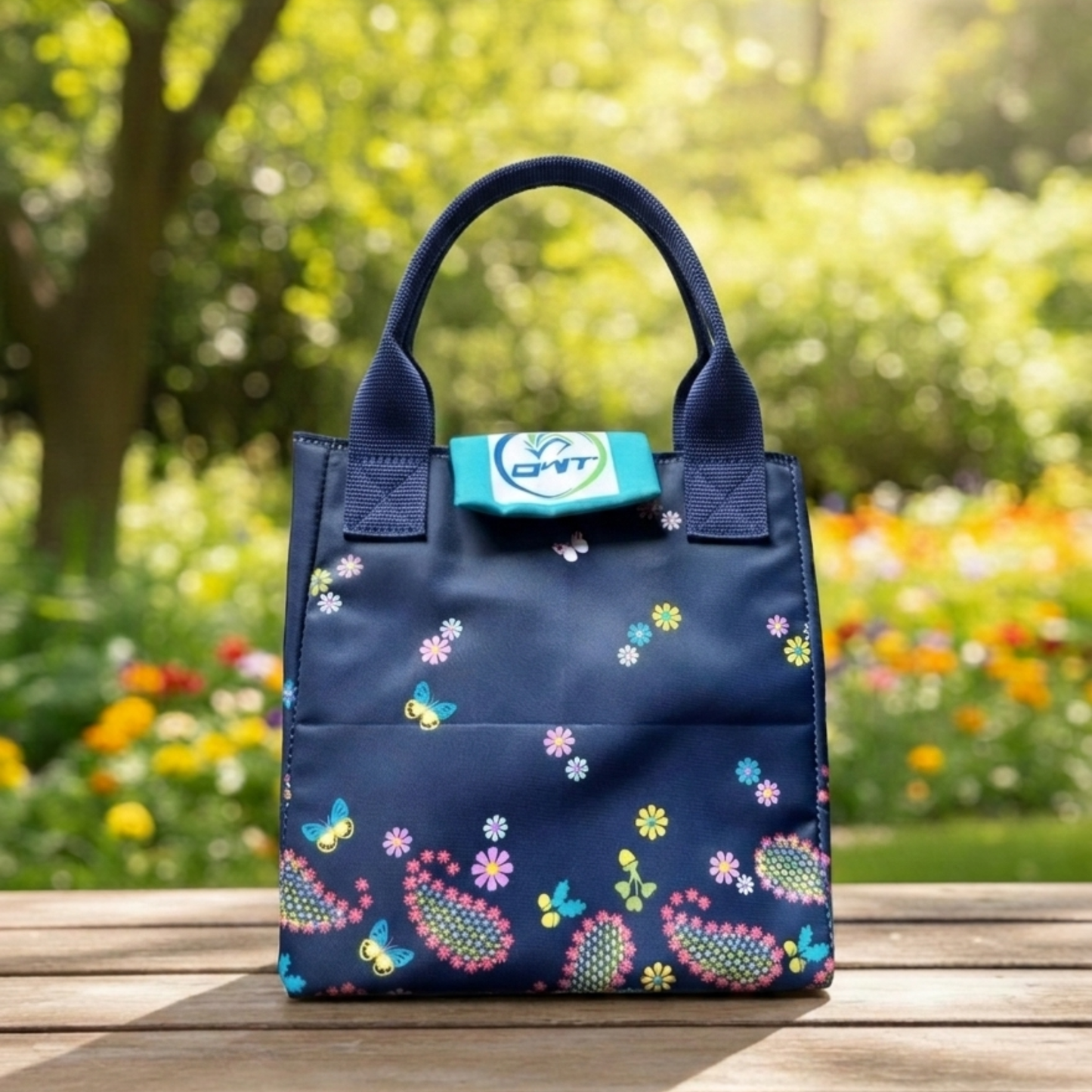 Lunch Bag Small Flower Print Dark Green - A6