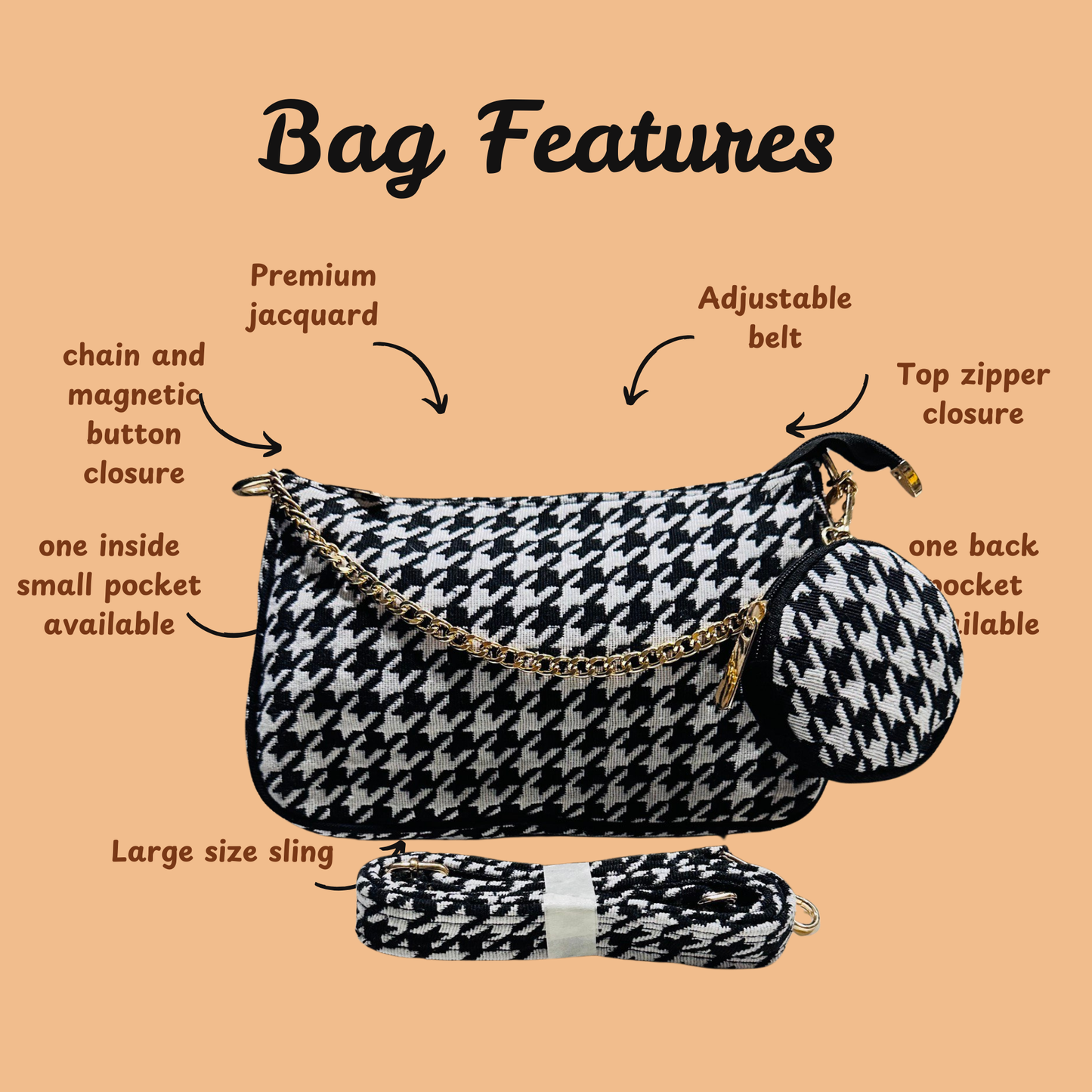 DURABLE BLACK And White Baguette BAG - F1