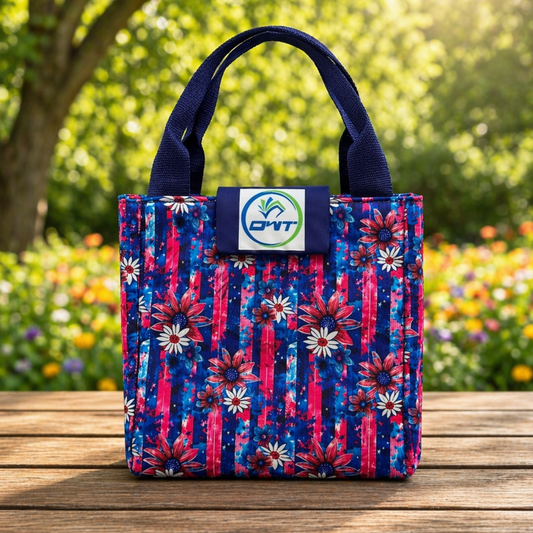 Lunch Bag Flower Print Pink and Blue - A5