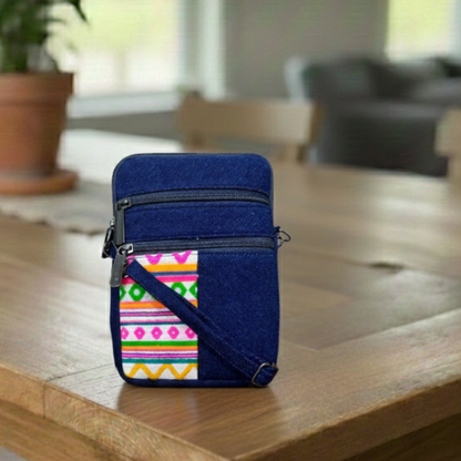 DURABLE PINK AND GREEN  DENIM MOBLIE SLING BAG - H3