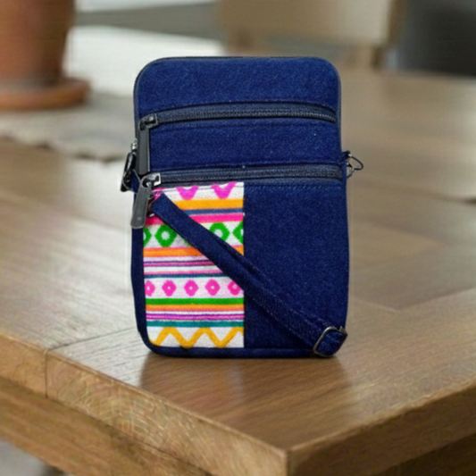 DURABLE PINK AND GREEN  DENIM MOBLIE SLING BAG - H3