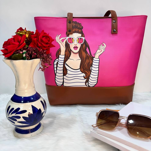 TOTE BAG DARK PINK GIRL PIRNT G5