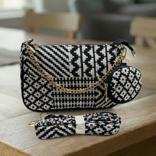 DURABLE BLACK And White Baguette BAG - F3