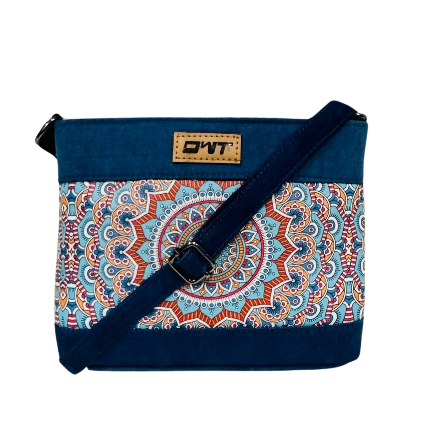 DURABLE BLUE DENIM MANDALA PRINT SLING BAG -A12