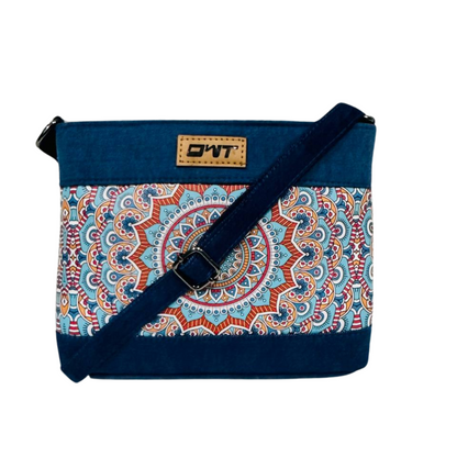 DURABLE BLUE DENIM MANDALA PRINT SLING BAG -A12