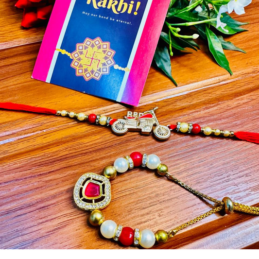 Designer rakhi Royal Enfield bike rakhi Bhaiya Bhabhi Set
