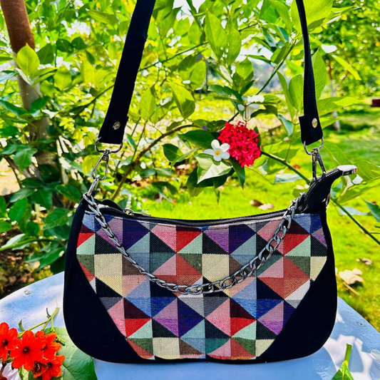 DURABLE BLACK DENIM MOON BAG - E1