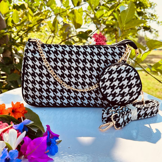 DURABLE BLACK And White Baguette BAG - F1