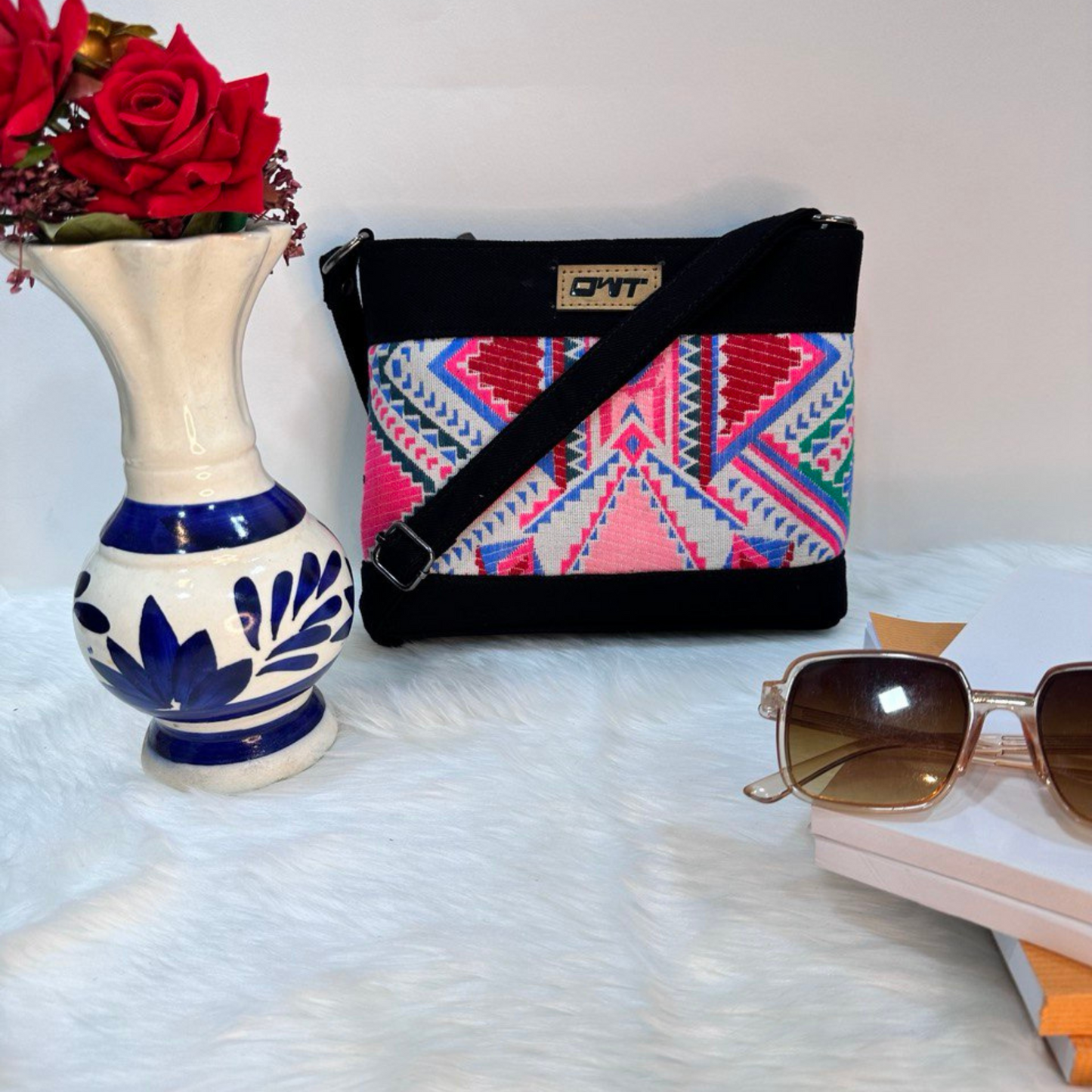 DURABLE BLACK DENIM SLING BAG - A6