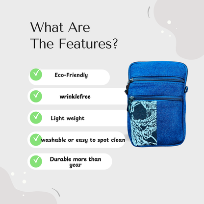 DURABLE AND DURABLE BLUWHITE DENIM MOBLIE SLING BAG - H4