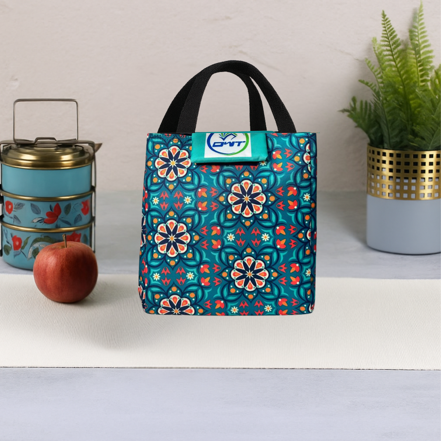 Lunch Bag Green Flower Print - A3