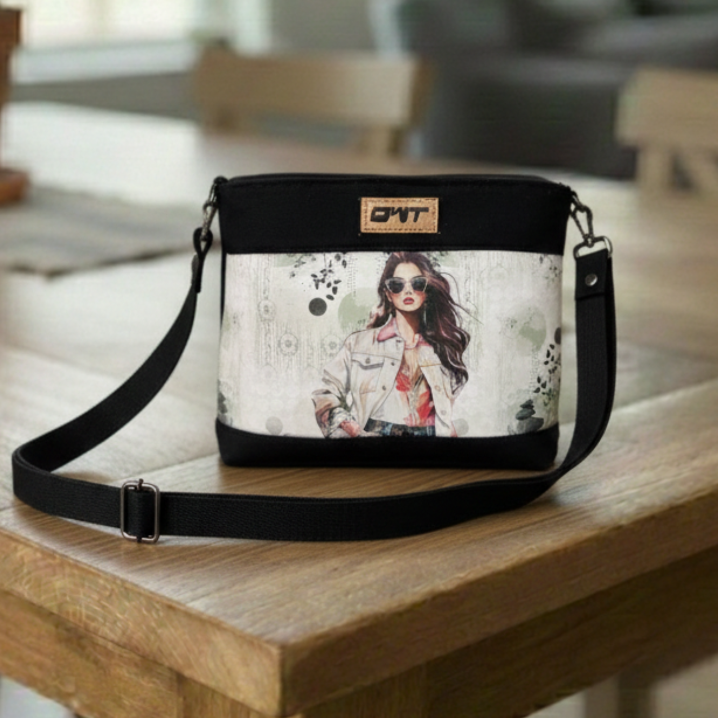 DURABLE BLACK DENIM SLING BAG - A3