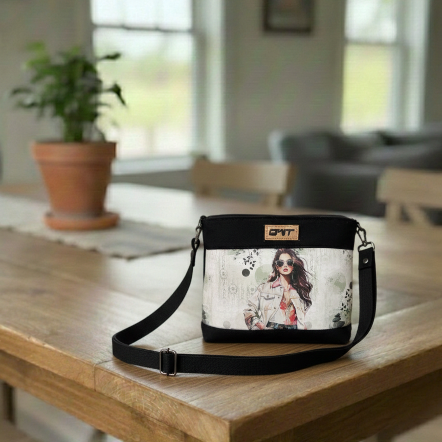 DURABLE BLACK DENIM SLING BAG - A3