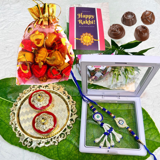 Evil Eye Bhaiya Bhabhi Rakhi Set with chocolates