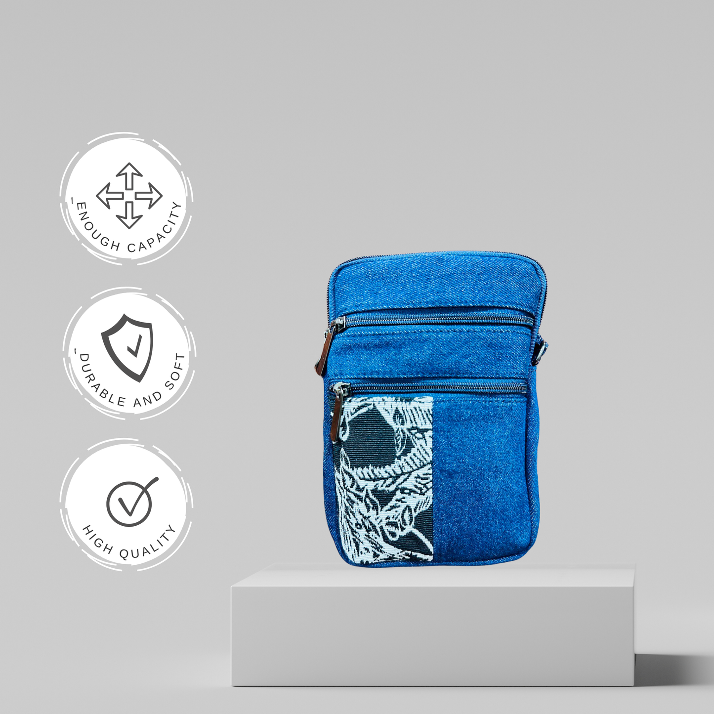 DURABLE AND DURABLE BLUWHITE DENIM MOBLIE SLING BAG - H4