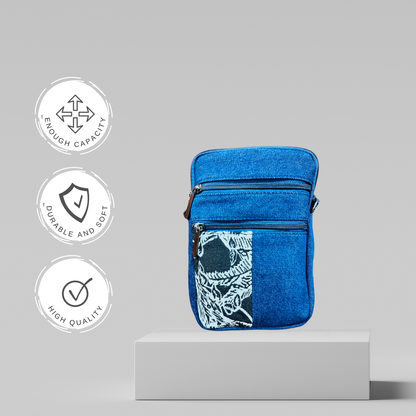 DURABLE AND DURABLE BLUWHITE DENIM MOBLIE SLING BAG - H4