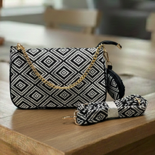 DURABLE BLACK And White Baguette BAG - F2