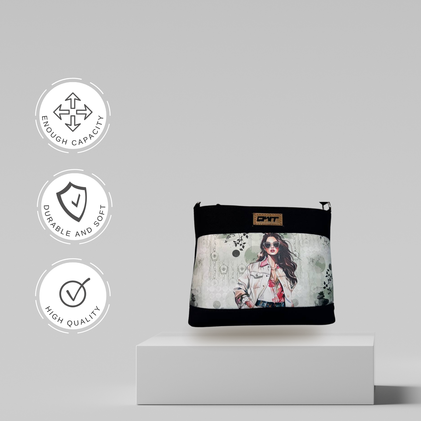 DURABLE BLACK DENIM SLING BAG - A3