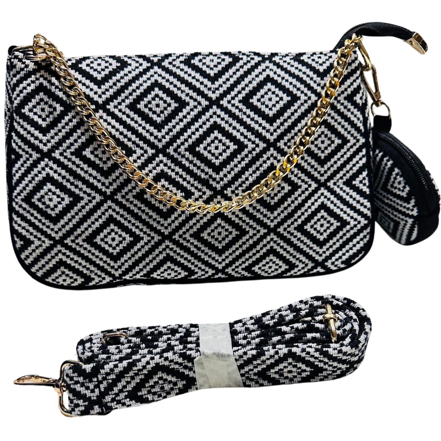 DURABLE BLACK And White Baguette BAG - F2