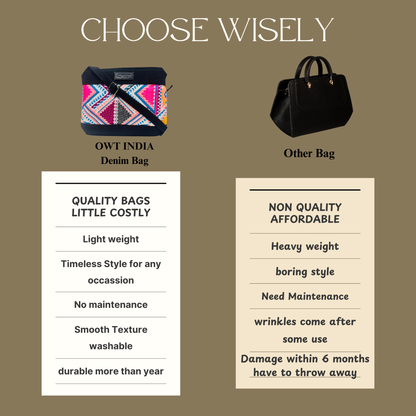 BLACK DENIM DURABLE MULTICOLOR SLING BAG