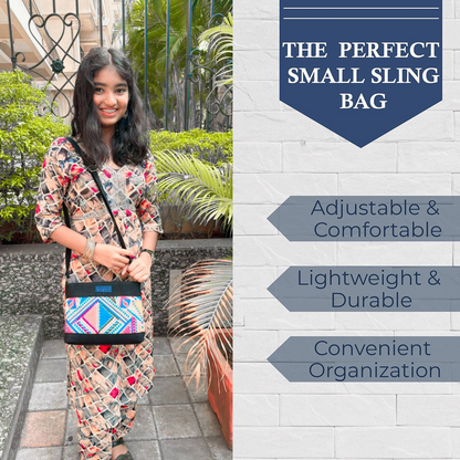 BLACK DENIM DURABLE MULTICOLOR SLING BAG