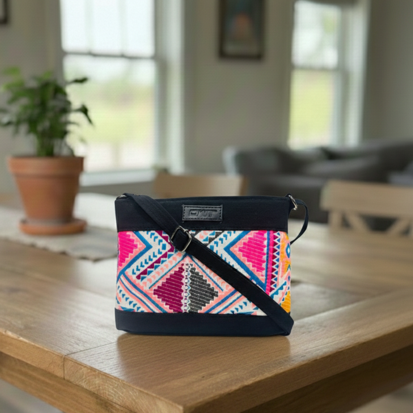 DURABLE BLACK DENIM SLING BAG - A6