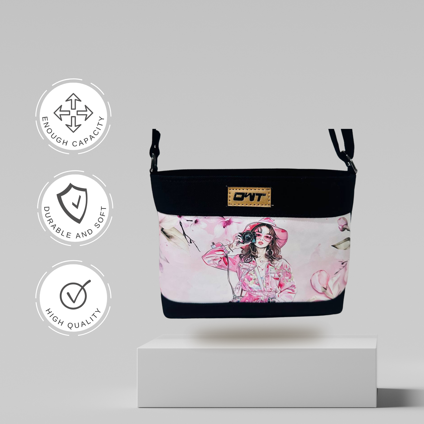 DURABLE BLACK DENIM SLING BAG - A11