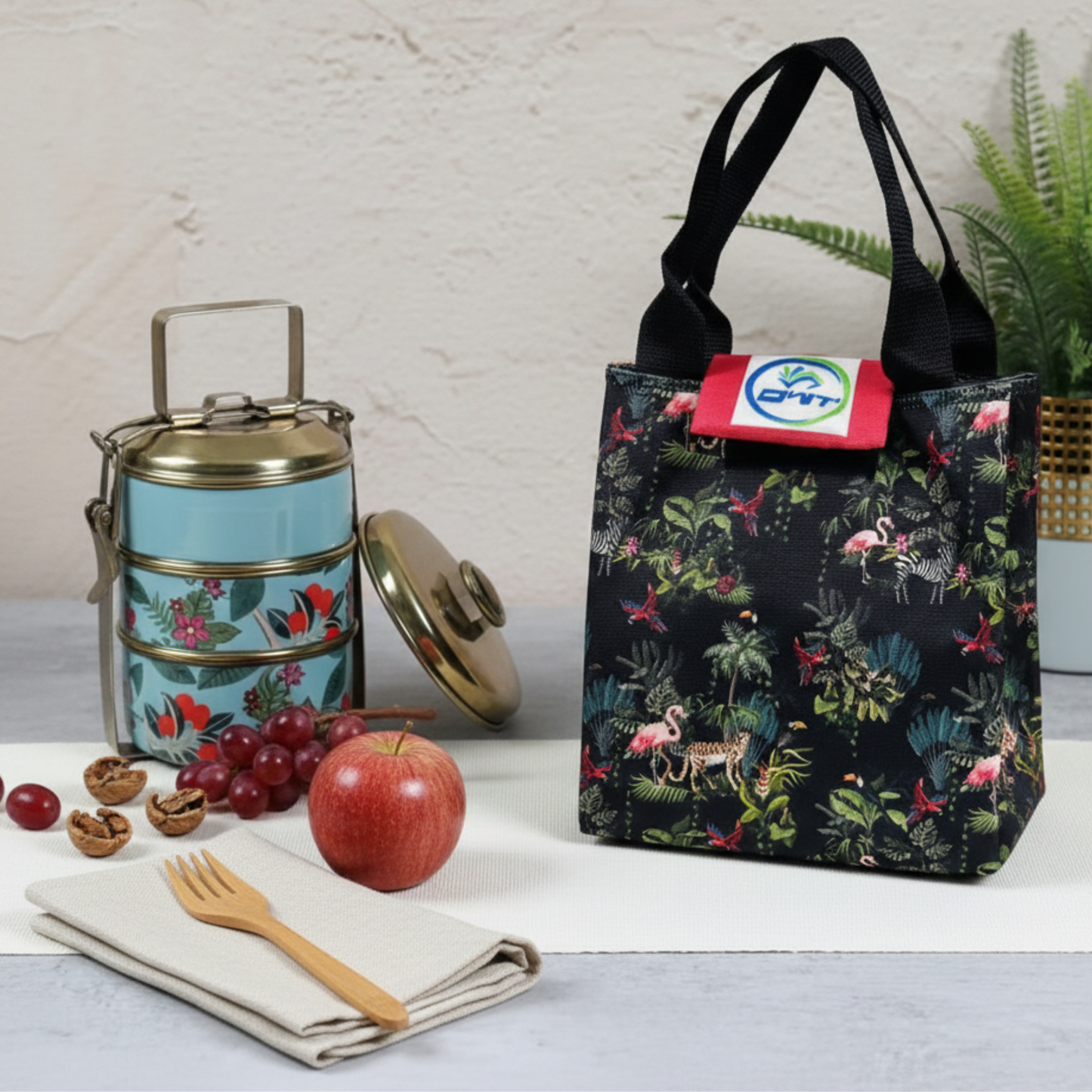 Lunch Bag Animal Print  Black Green - A1
